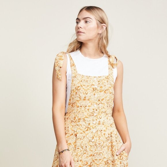 Free People Yellow Sugar Sands Jumpsuit Wide Leg Floral Print Smocked Size XS‎ - Picture 16 of 16